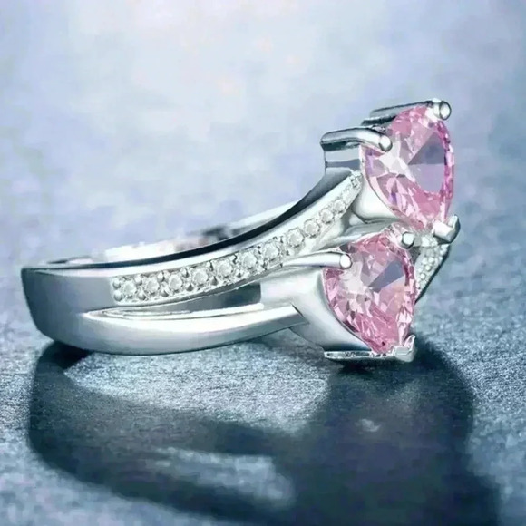 💥925 Silver Plated Pink Heart Cut Emerald Exquisite Ring, GPMB1528 - Picture 2 of 6